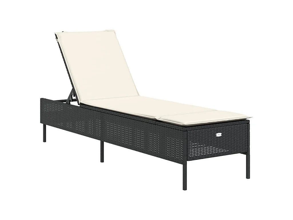 Ligstoelen 2 st met kussens poly rattan zwart