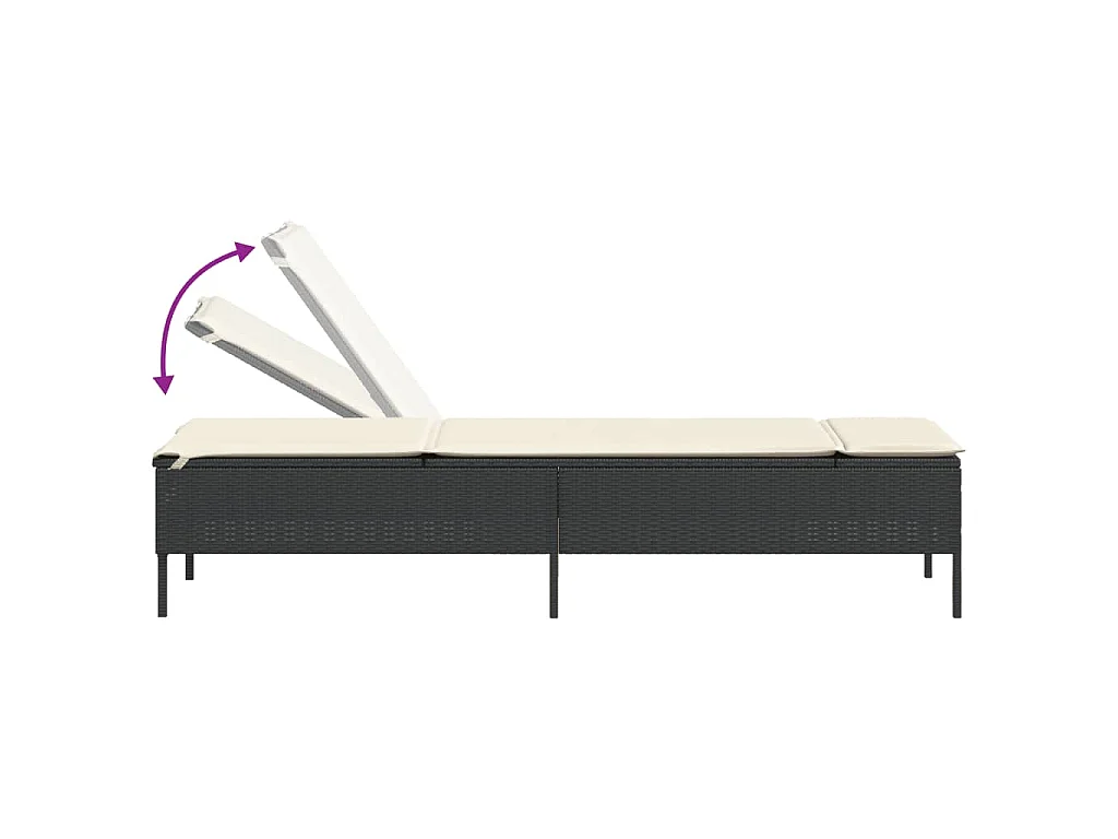 Ligstoelen 2 st met kussens poly rattan zwart