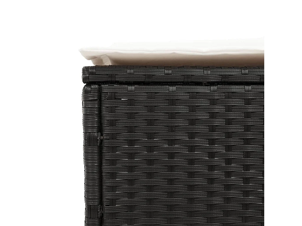 Ligstoelen 2 st met kussens poly rattan zwart