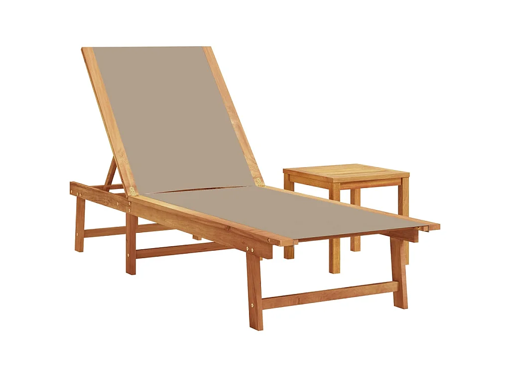 Chaises longues lot de 2 table taupe bois d'acacia et textilène