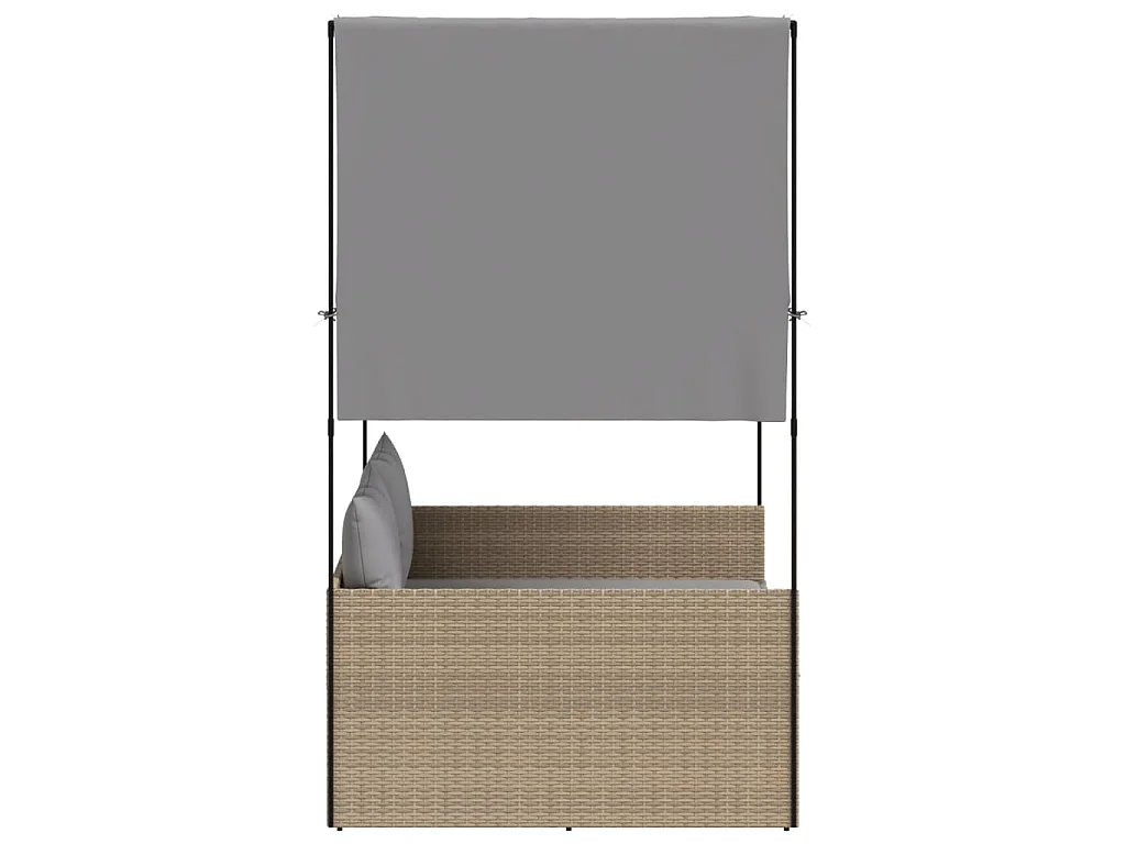 Chaise longue double avec toit et rideaux beige résine tressée