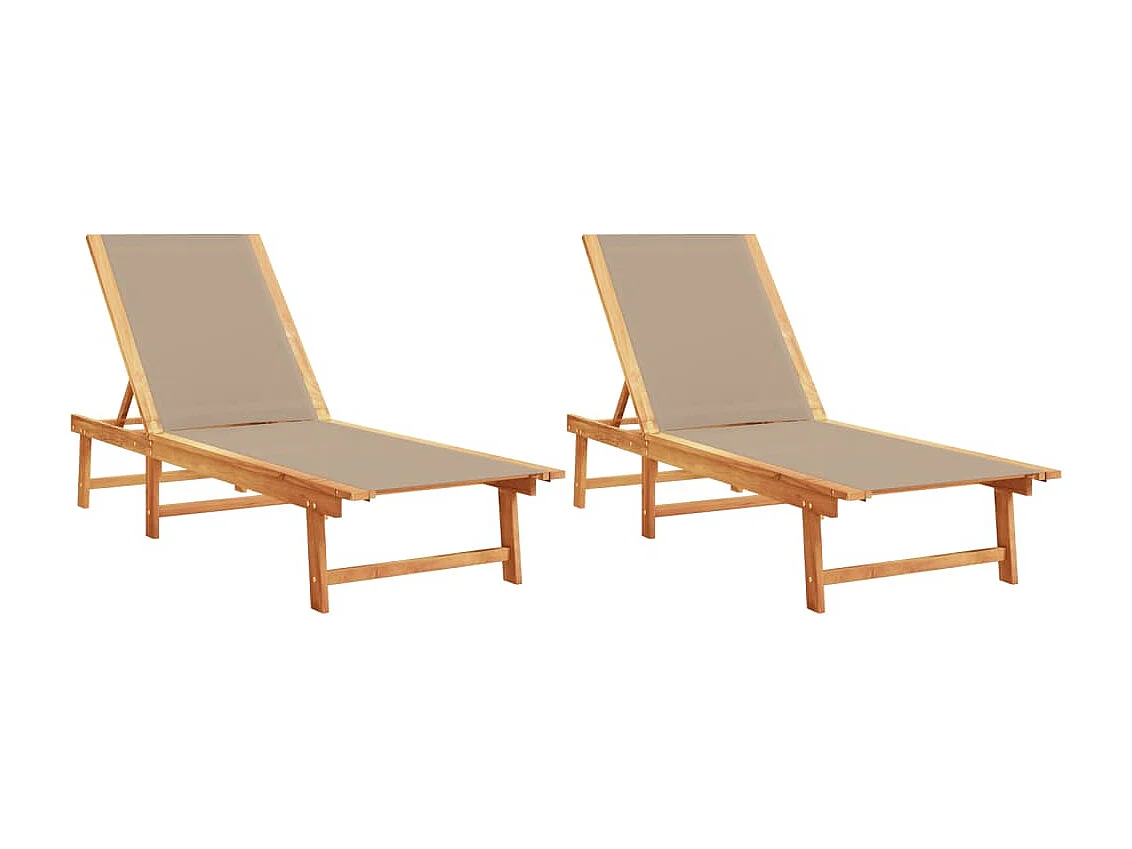 Chaises longues lot de 2 taupe bois acacia solide et textilène