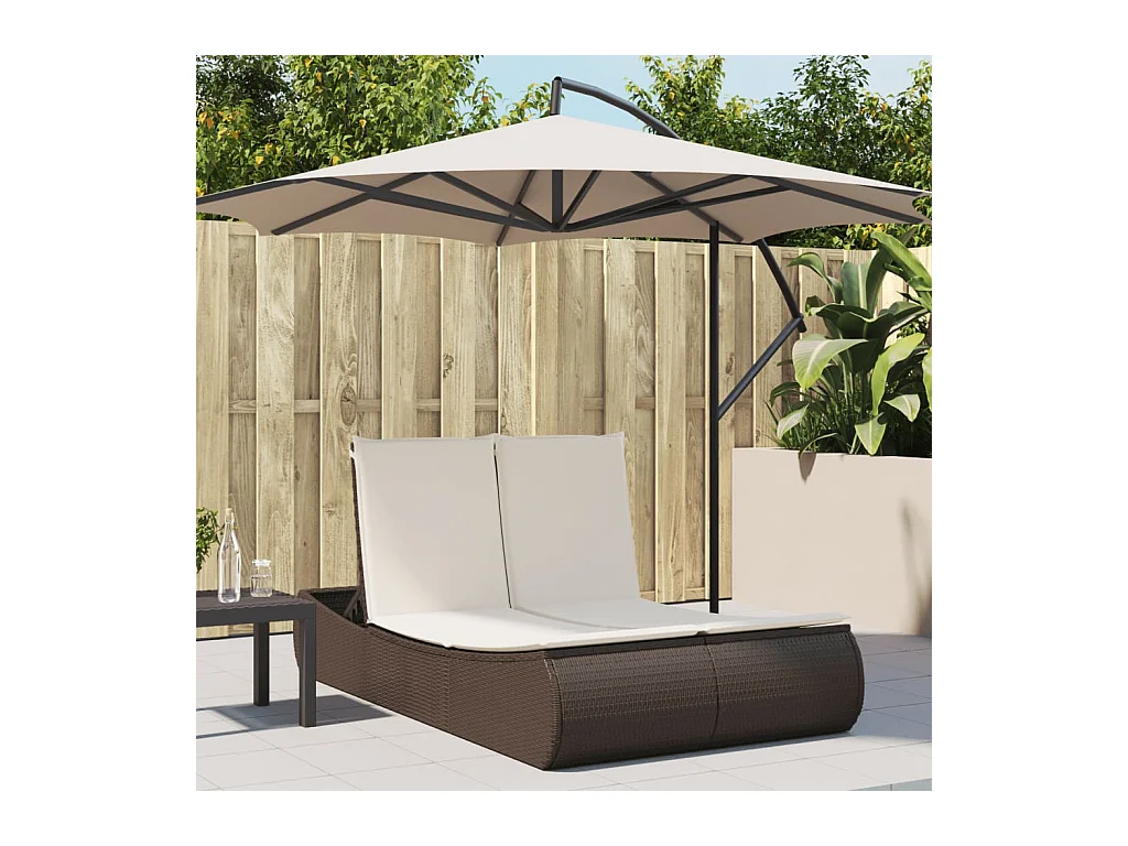 Doppel-Sonnenliege mit Auflagen Braun Poly Rattan
