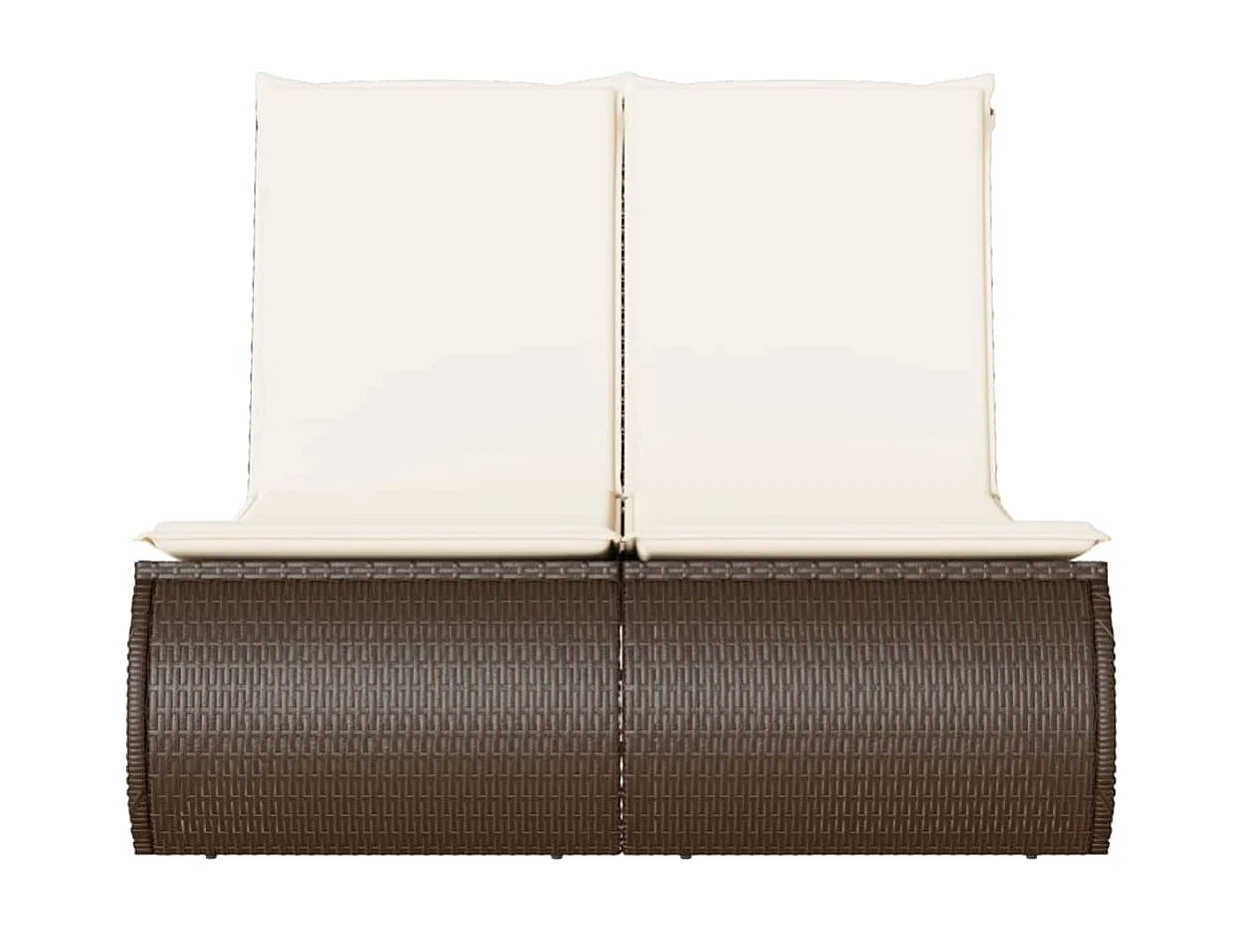 Lettino Prendisole con Cuscini Marrone in Polyrattan