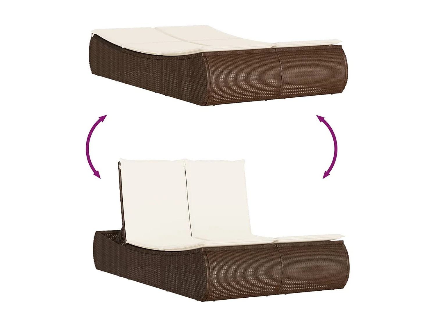 Chaise longue double avec coussins marron résine tressée