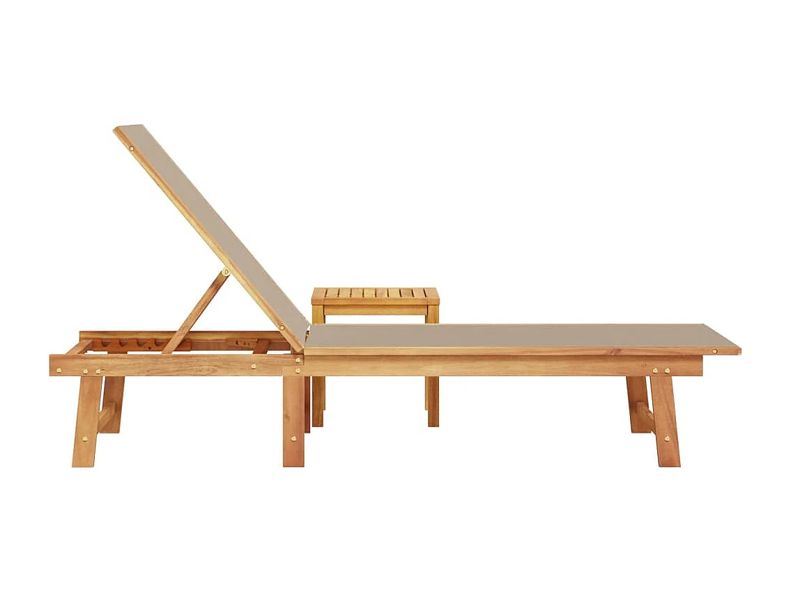 Ligbed met tafel massief acaciahout en textileen taupe