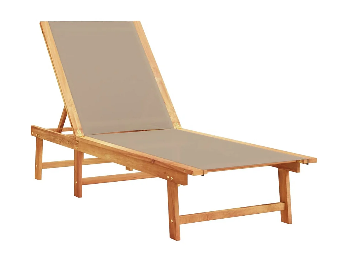Chaise longue taupe bois d'acacia solide et textilène
