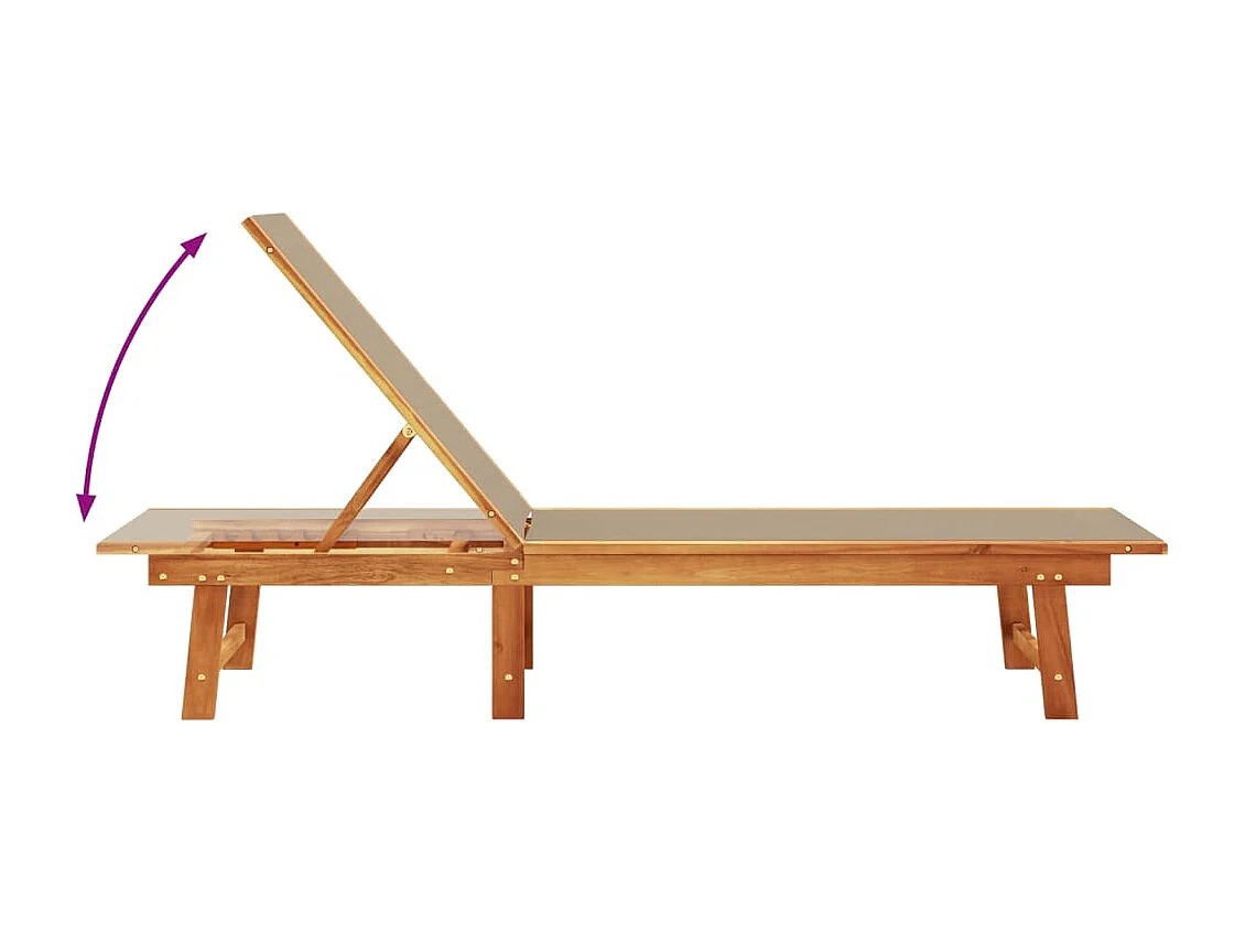 Chaise longue taupe bois d'acacia solide et textilène