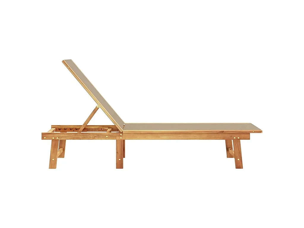 Chaise longue taupe bois d'acacia solide et textilène