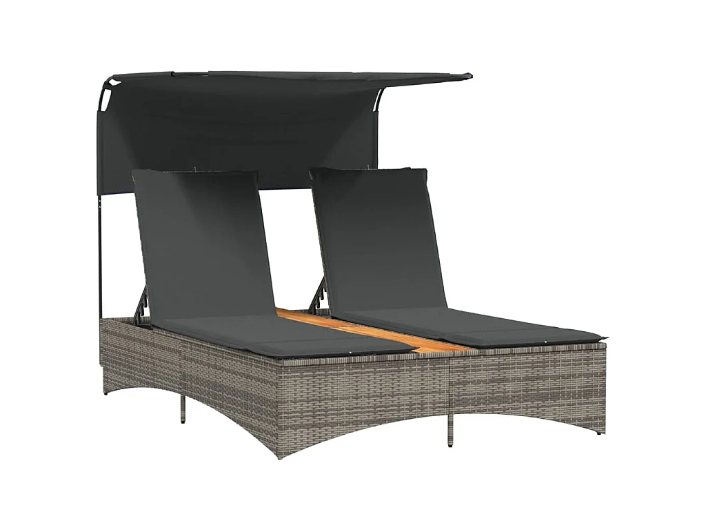 Ligbed 2-persoons met luifel en kussens poly rattan grijs