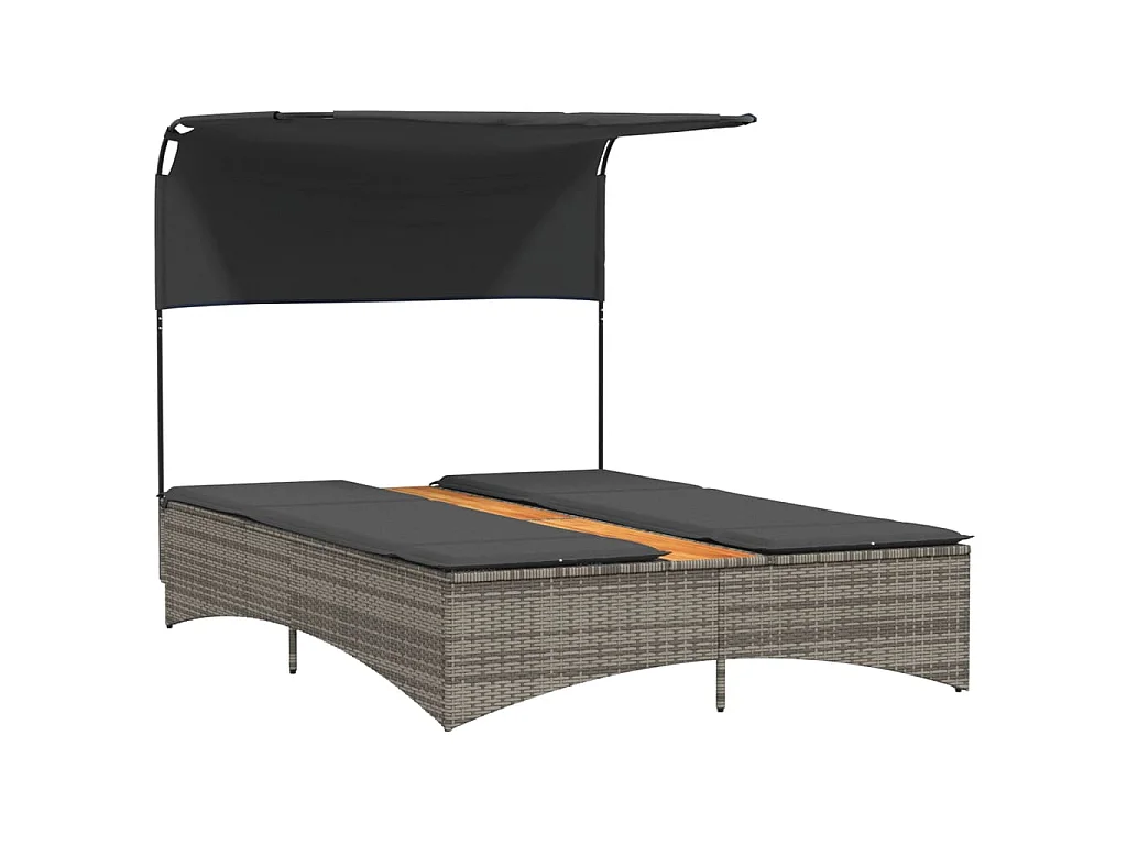 Ligbed 2-persoons met luifel en kussens poly rattan grijs