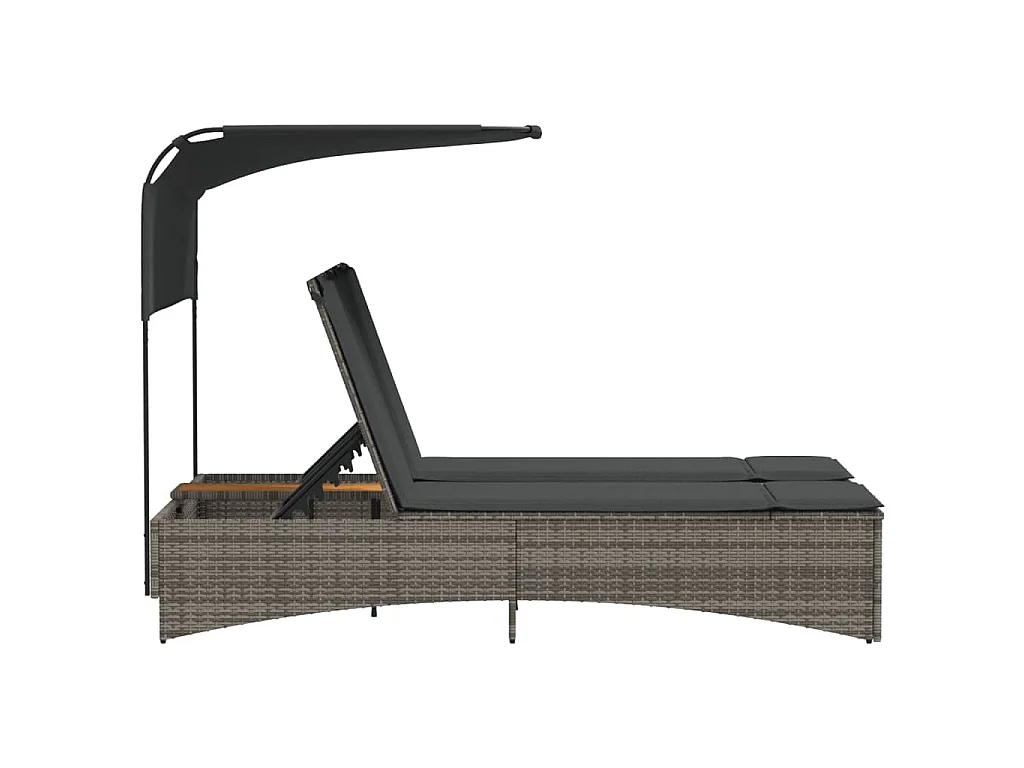 Ligbed 2-persoons met luifel en kussens poly rattan grijs