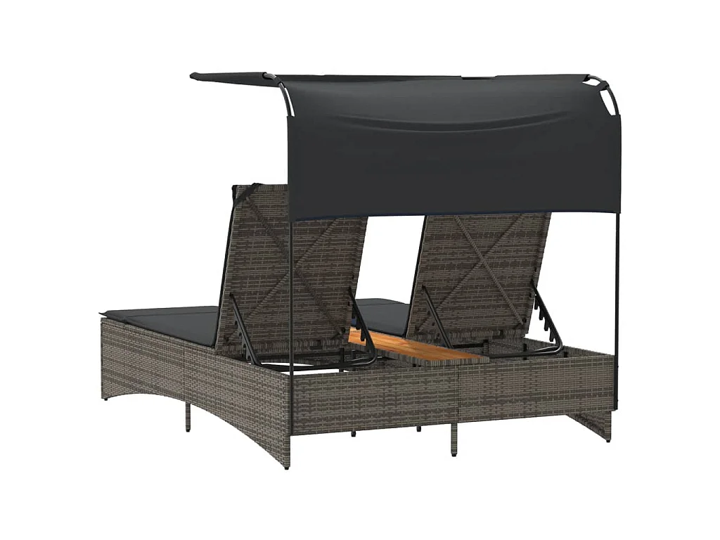 Ligbed 2-persoons met luifel en kussens poly rattan grijs