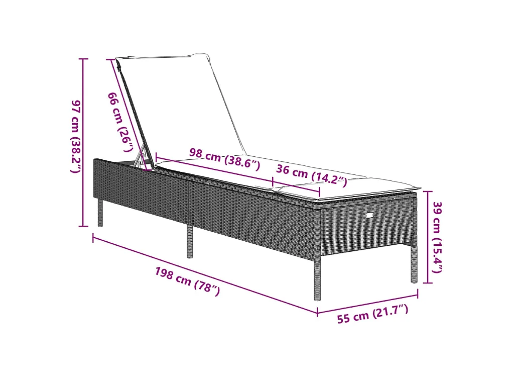 Chaise longue avec coussin gris clair résine tressée
