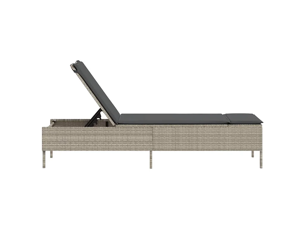 Chaise longue avec coussin gris clair résine tressée
