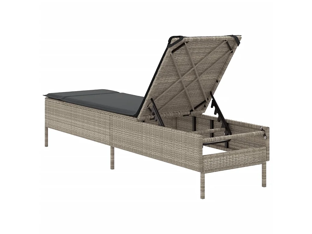 Chaise longue avec coussin gris clair résine tressée