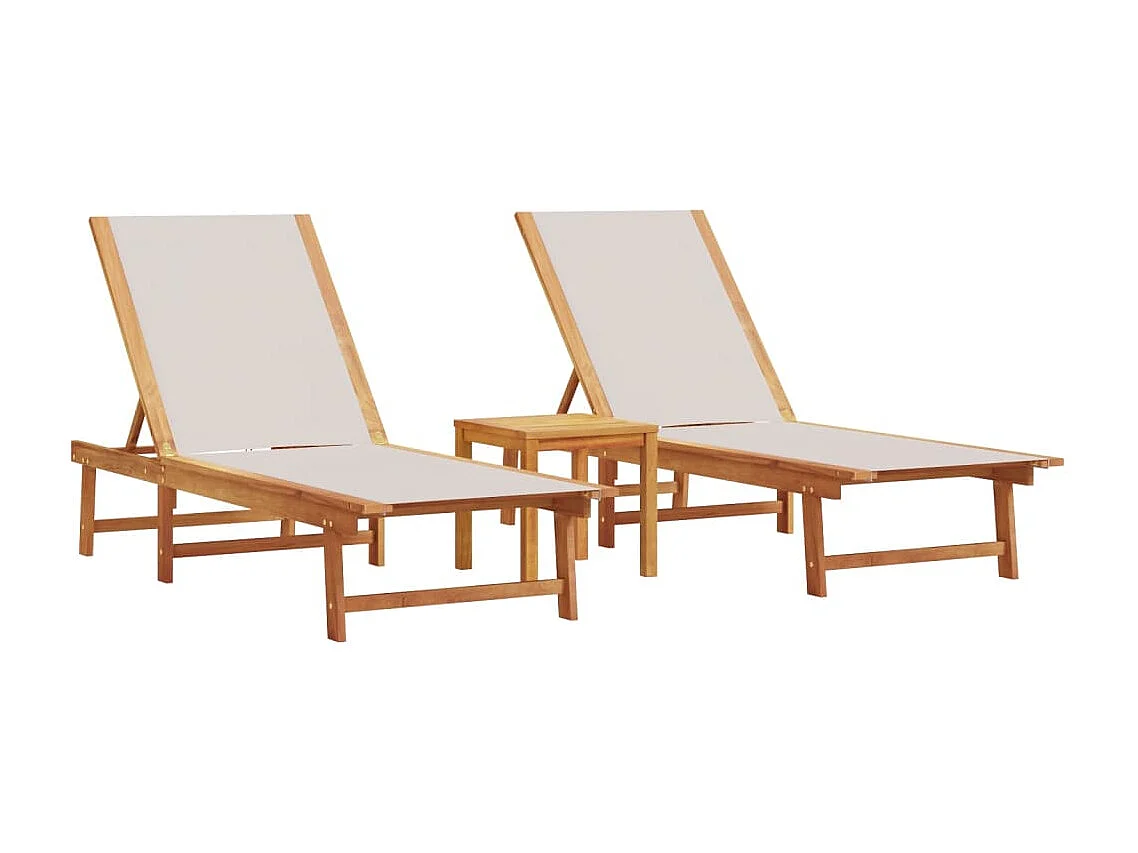 Ligbedden 2 st met tafel massief acaciahout en textileen grijs