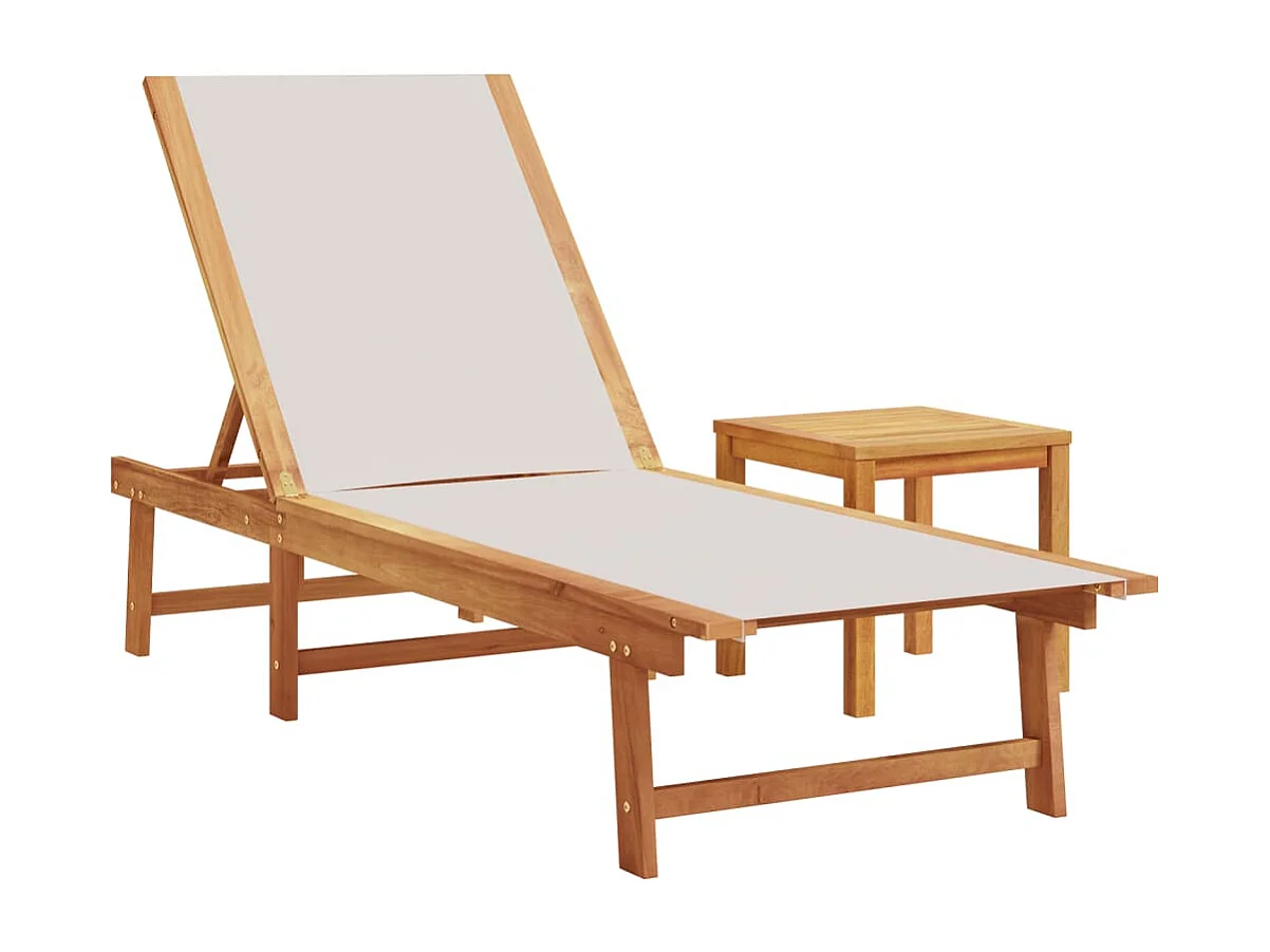 Ligbedden 2 st met tafel massief acaciahout en textileen grijs