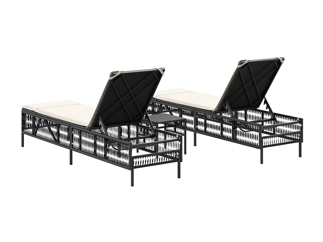 Ligbedden 2 st met tafel poly rattan zwart