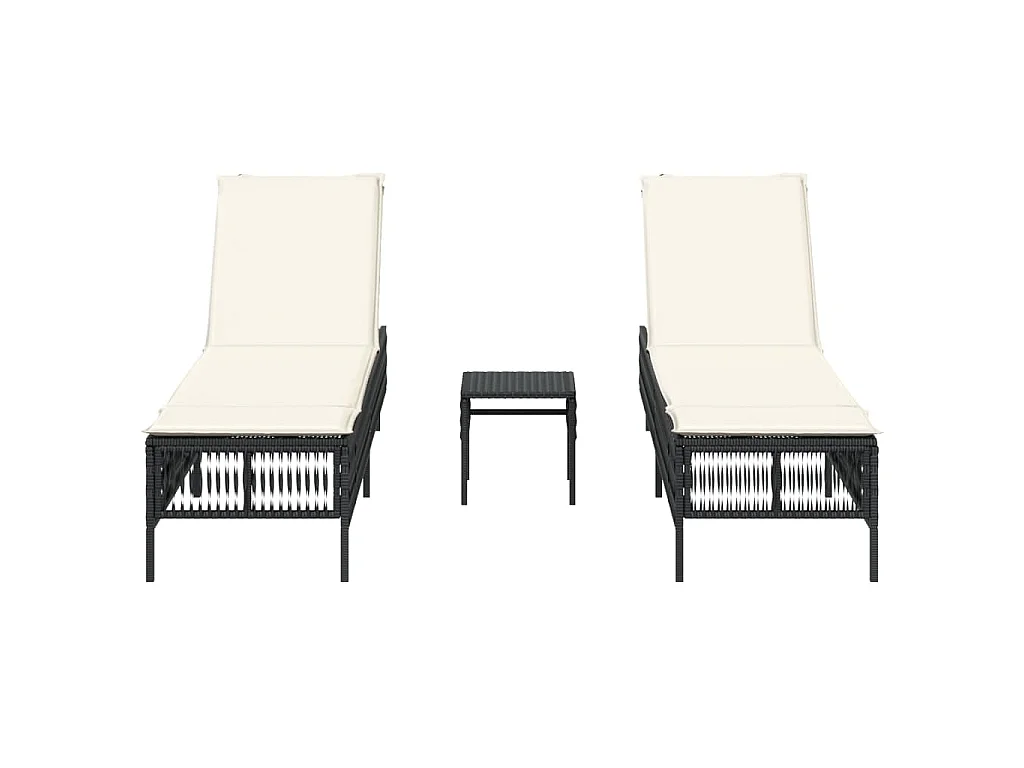 Lettini Prendisole 2 pz con Tavolino Nero in Polyrattan