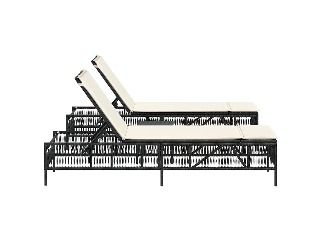 Lettini Prendisole 2 pz con Tavolino Nero in Polyrattan