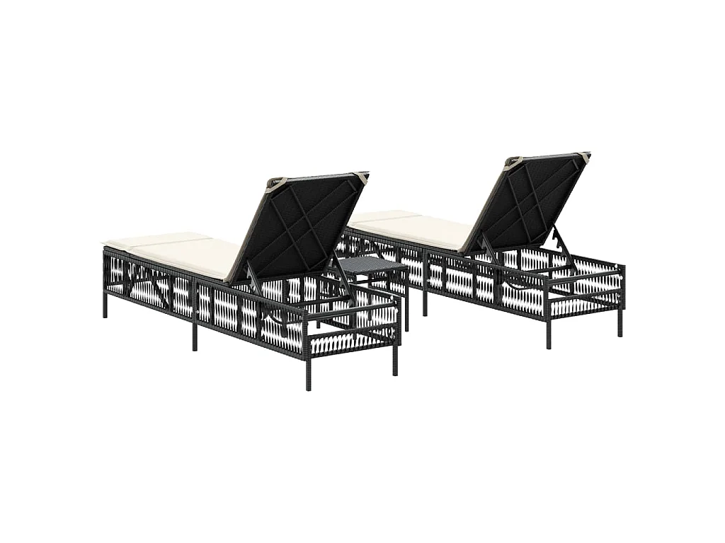 Lettini Prendisole 2 pz con Tavolino Nero in Polyrattan
