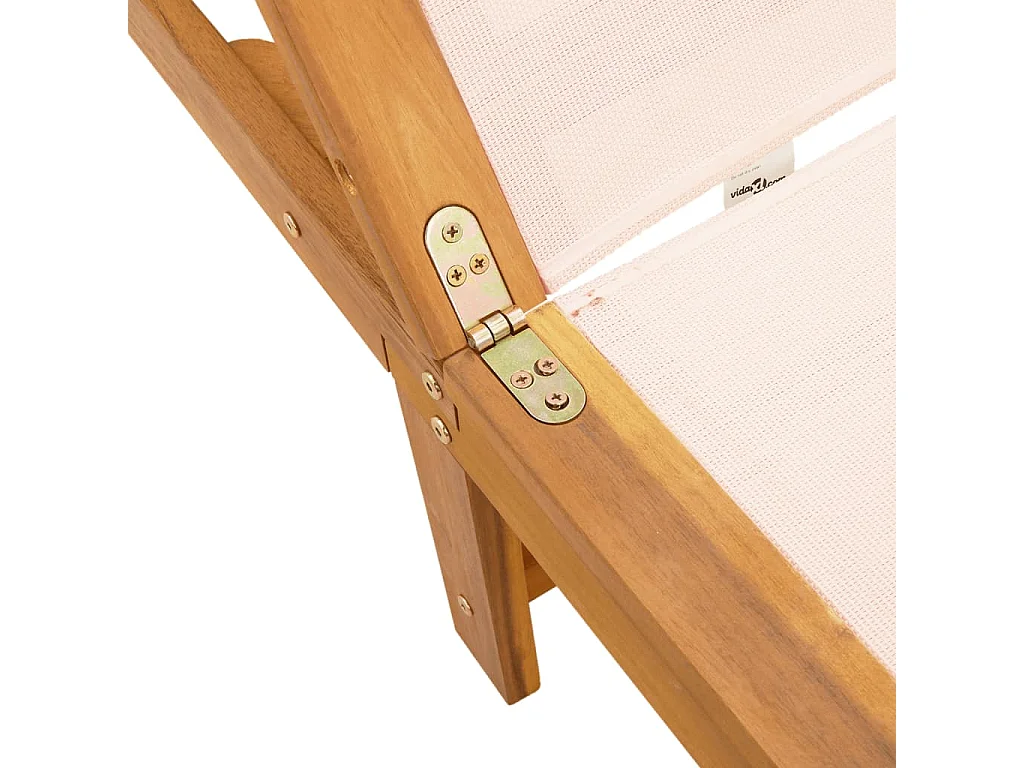 Tumbonas 2 uds con mesa madera maciza acacia y textileno crema