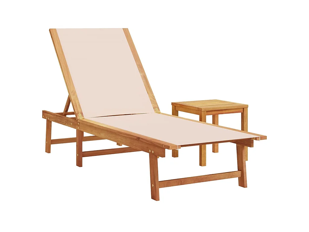 Tumbonas 2 uds con mesa madera maciza acacia y textileno crema