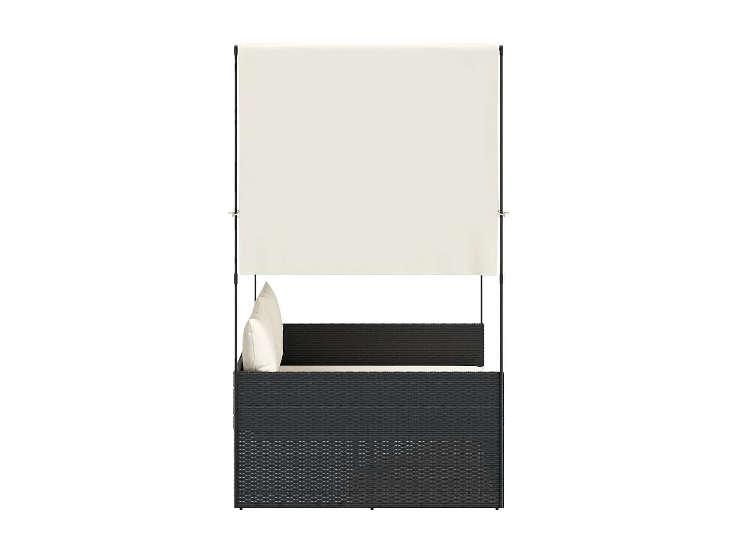 Chaise longue double avec toit et rideaux noir résine tressée