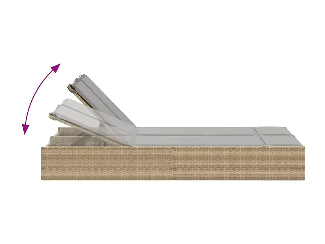 Ligbed 2-persoons met kussens poly rattan beige