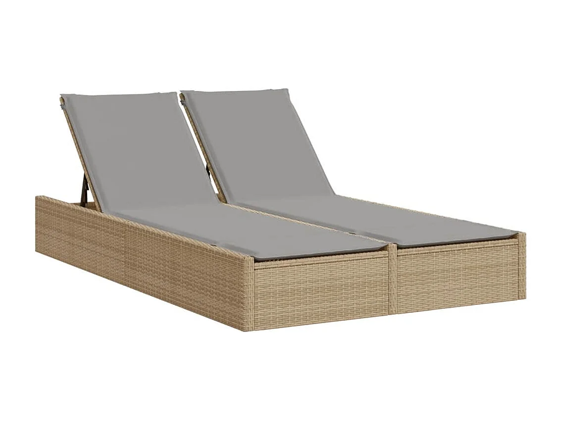 Chaise longue double avec coussins beige résine tressée