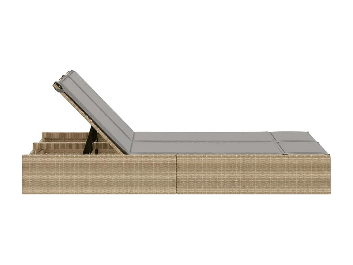 Chaise longue double avec coussins beige résine tressée
