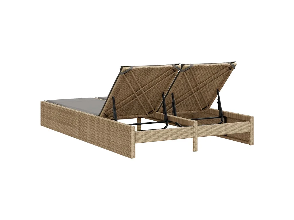 Ligbed 2-persoons met kussens poly rattan beige