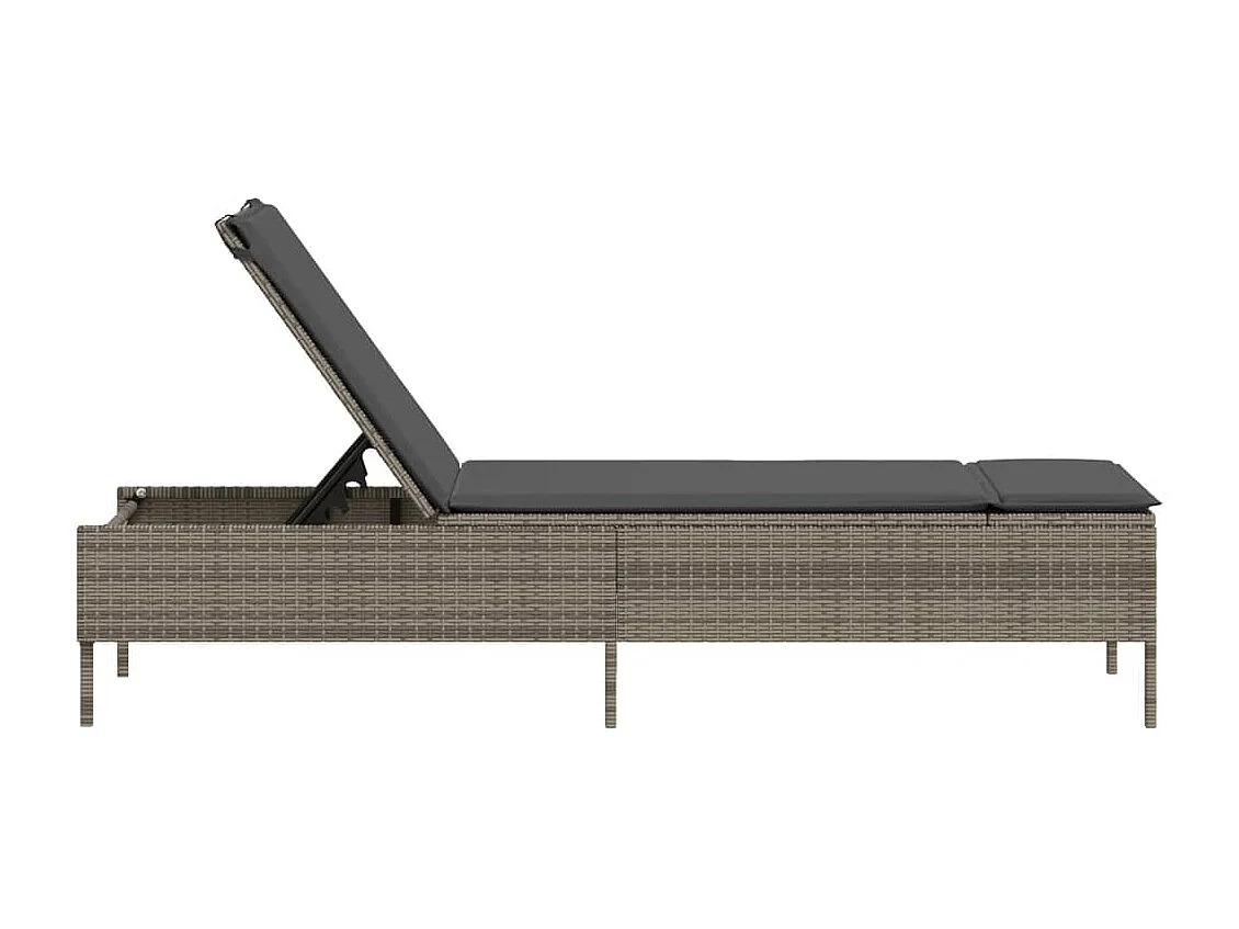 Ligbed met kussen poly rattan grijs