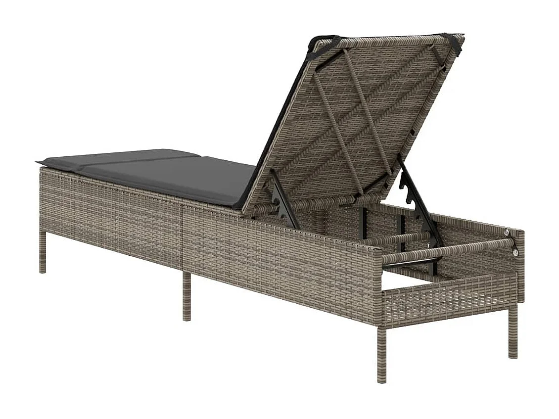 Ligbed met kussen poly rattan grijs