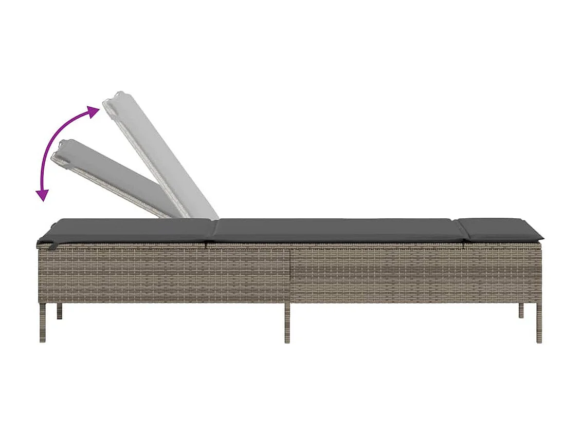Ligbed met kussen poly rattan grijs