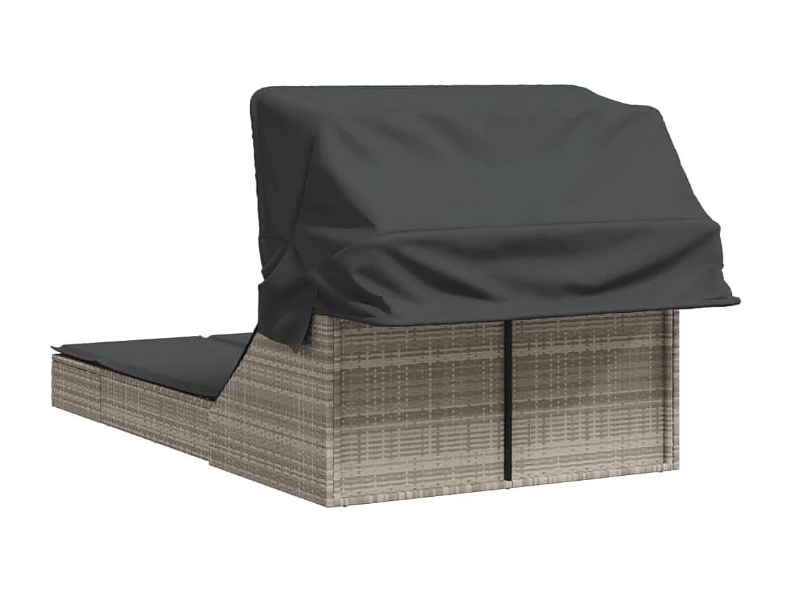 Lettino Doppio Baldacchino e Cuscini Grigio Chiaro Polyrattan