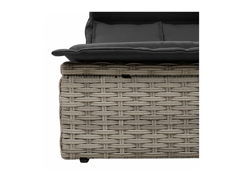 Chaise longue double avec auvent et coussins gris clair rotin
