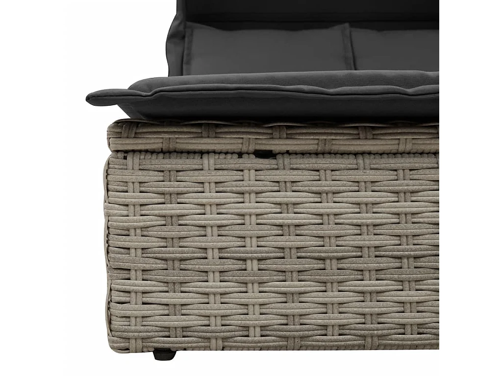 Chaise longue double avec auvent et coussins gris clair rotin