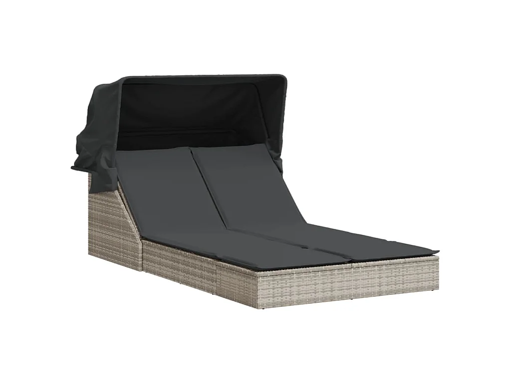 Ligbed 2-persoons met luifel en kussens poly rattan lichtgrijs