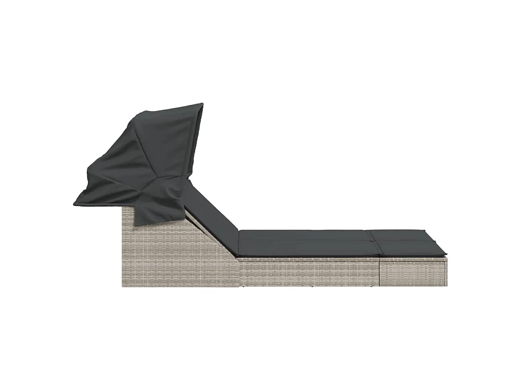 Ligbed 2-persoons met luifel en kussens poly rattan lichtgrijs