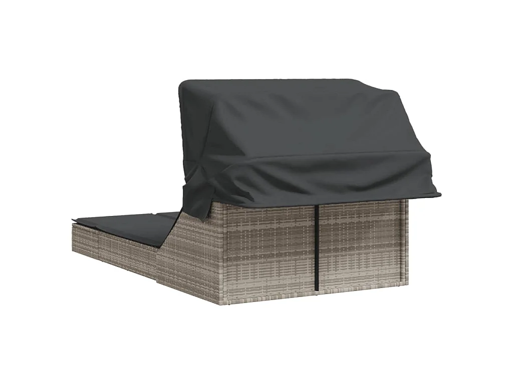 Ligbed 2-persoons met luifel en kussens poly rattan lichtgrijs