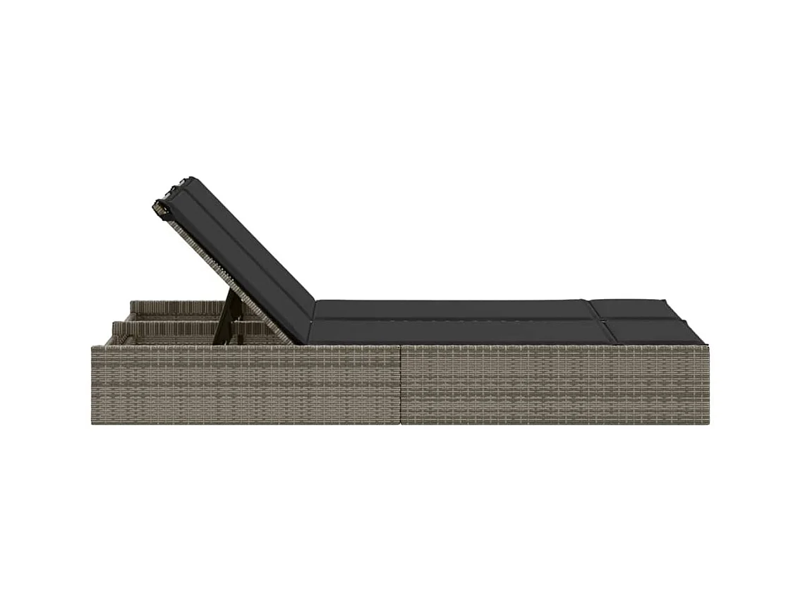 Chaise longue double avec coussins gris résine tressée