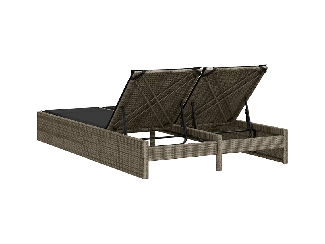 Chaise longue double avec coussins gris résine tressée
