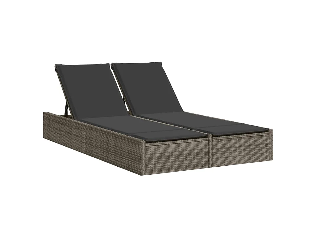 Ligbed 2-persoons met kussens poly rattan grijs