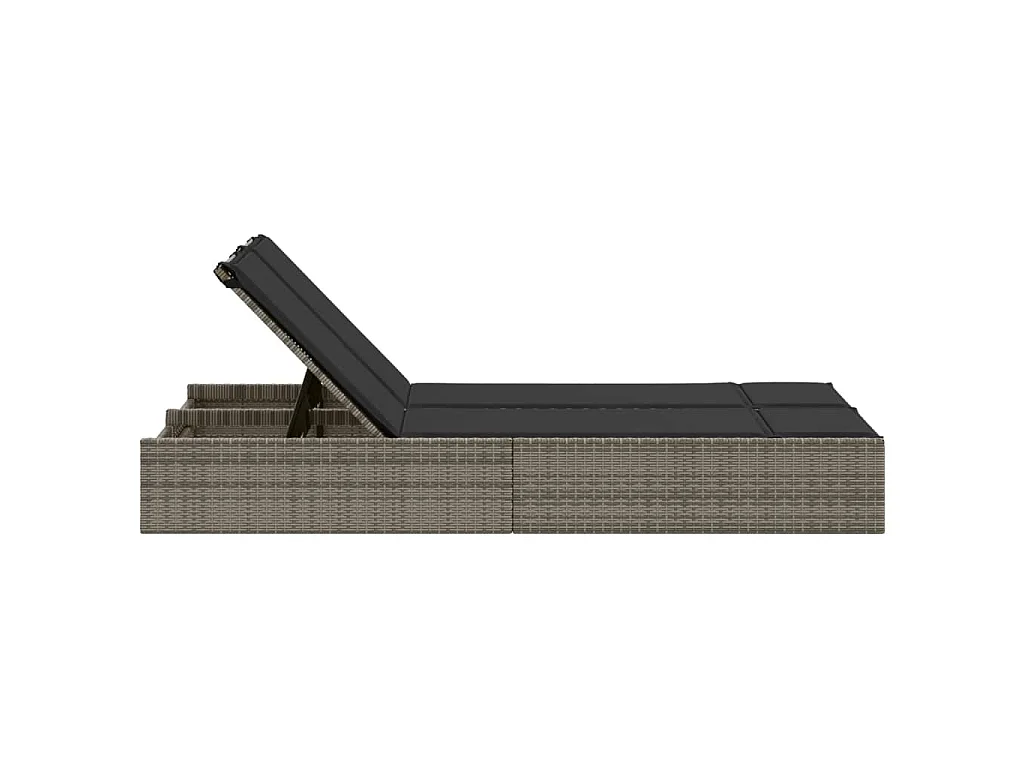Ligbed 2-persoons met kussens poly rattan grijs