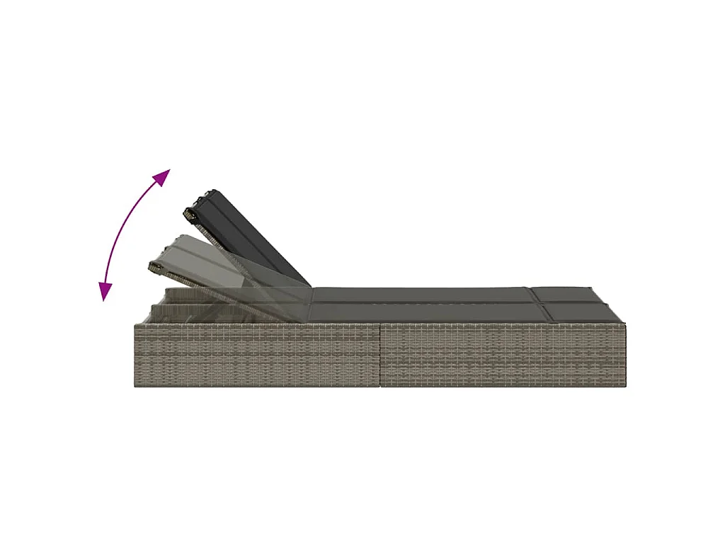 Ligbed 2-persoons met kussens poly rattan grijs