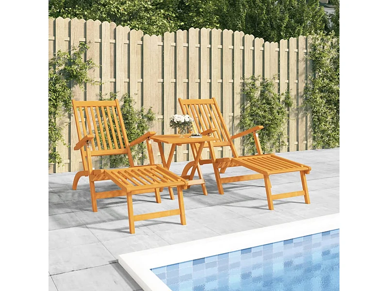 Gartenliegen mit Fußteil und Tisch Massivholz Akazie