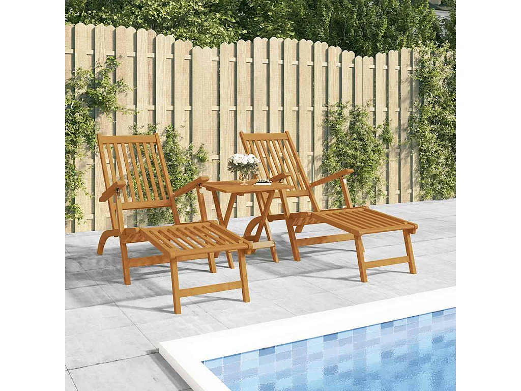 Gartenliegen mit Fußteil und Tisch Massivholz Akazie