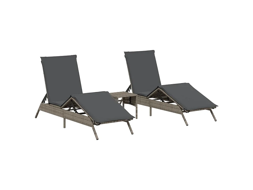 Espreguiçadeiras com mesa 2 pcs vime PE cinzento